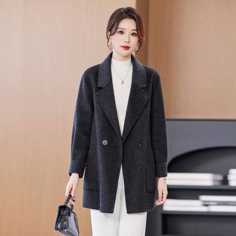 

Женское простое зимнее шерстяное пальто в корейском стиле 2025 года - двустороннее, дизайн для миниатюрных 2XL серый