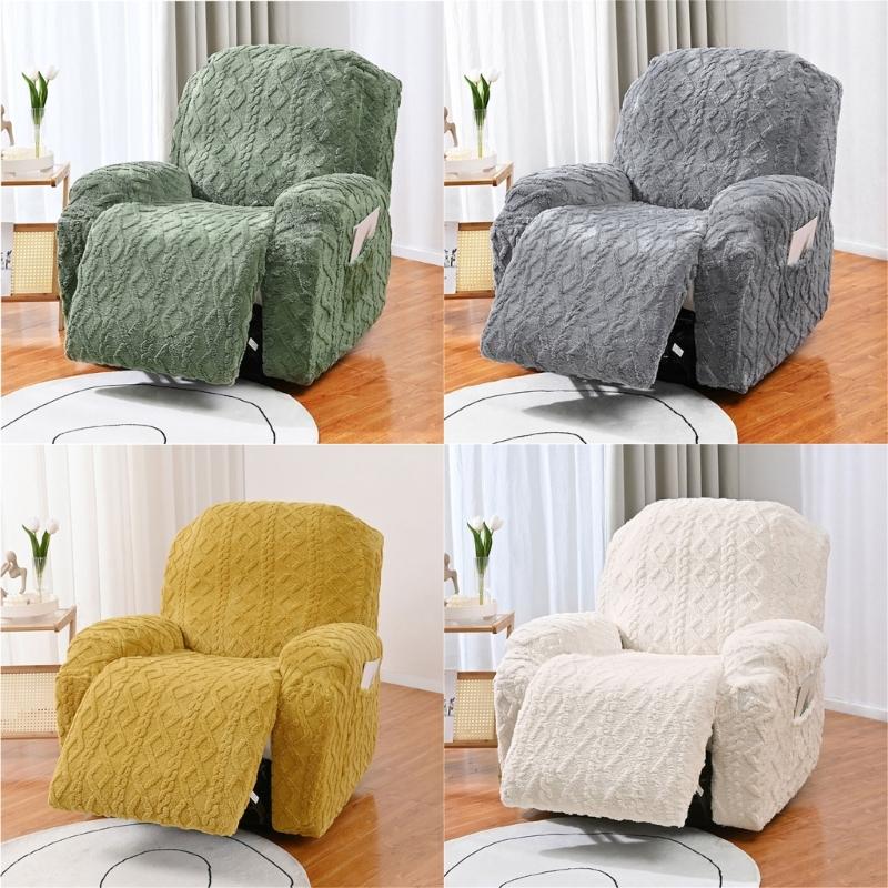 Elegant Sofa Protector Covers Set Recliner Cover In Geometric Pattern Plushie With Elastic Fit ( Single Seater)