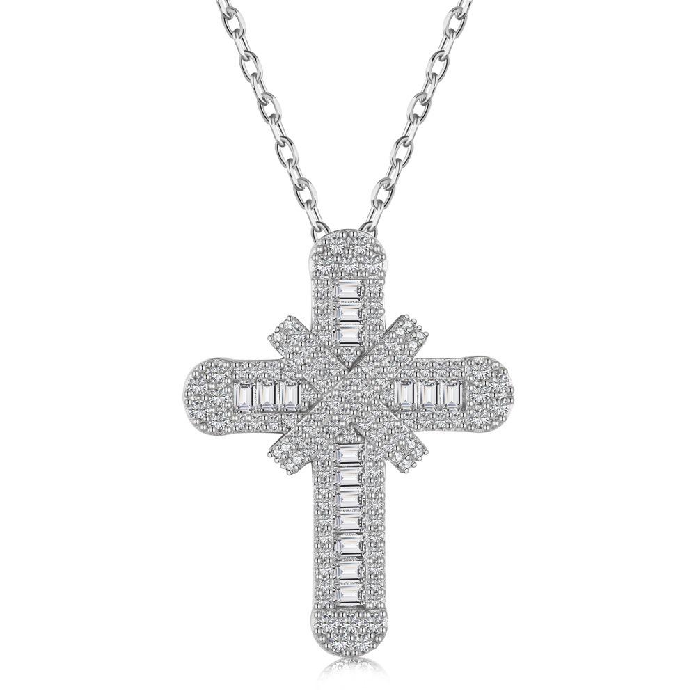 Cross Europe S625 Sterling Silver Women s Necklace, Luxurious Diamond Cross Pendant, Fashionable Clavicle Chain. Sterling Silver