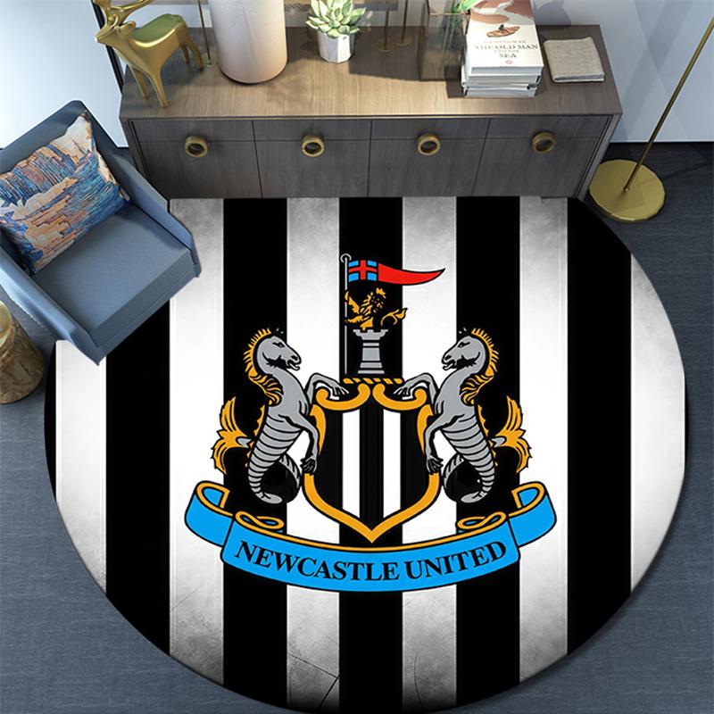 Newcastle United FC Round Area Rug,Carpet Rug for Living Room Bedroom Sofa Playroom Decor,Non-slip Floor Mat