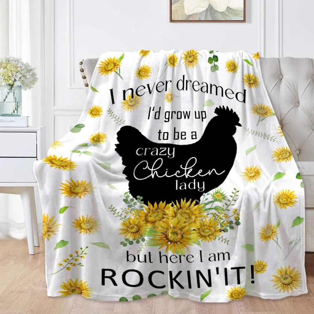 Chicken Flower Series Printed Blanket for Sofa Bed Travel Camping Living Room Office Conditioning Blanket for All Seasons Gifts