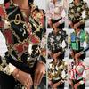 Women’s Loose-fit, Long-sleeved, V-neck, Button-up Printed Shirt for Autumn