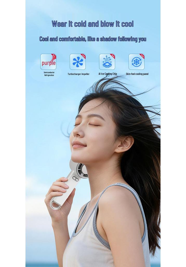 3-in-1 Handheld Cooling Fan: Cold Compress, 5-Speed, Desktop/Hook Use