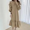 VONDA Women Casual Lapel Long Sleeve Solid Color Dresses