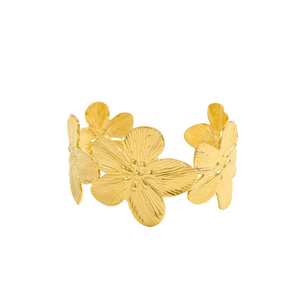 CARLIDANA Fashion Jewelry Gold Plated Bracelets Gift Stainless Steel Hammer Butterfly Flower Cuff Bangle Earrings Rings Set