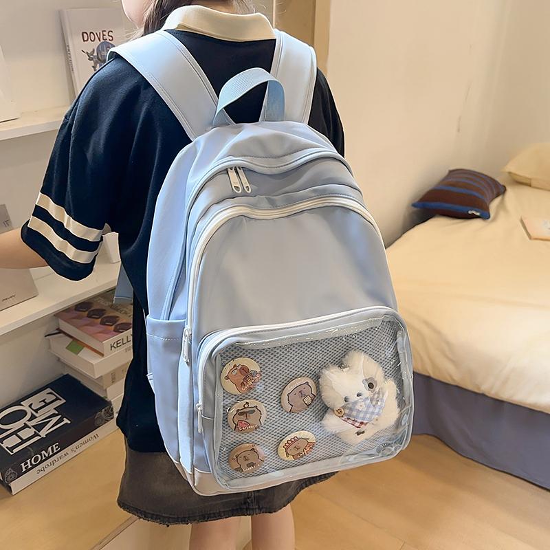 Middle School Student Backpack Solid Color Women's Large Capacity Schoolbag
