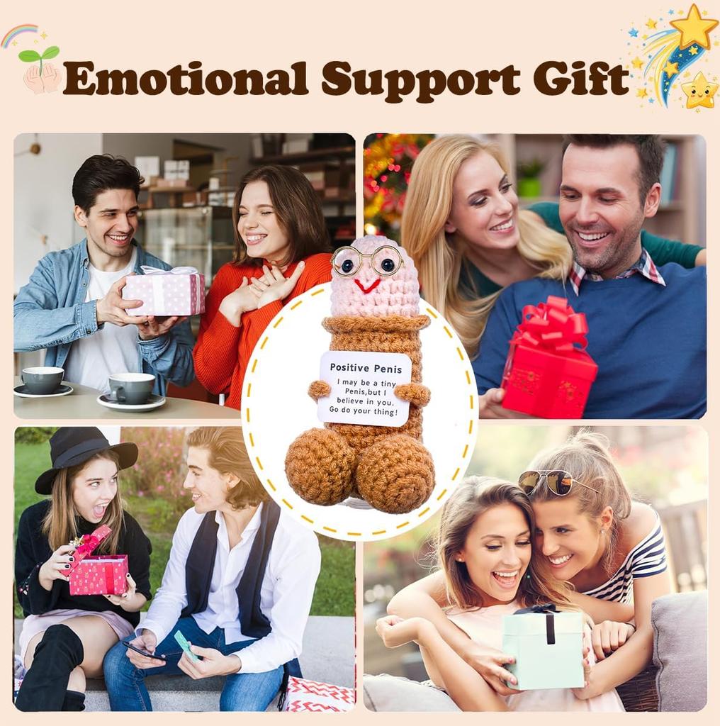 Emotional Support Plushies Positive Crochet Animal with Positive Messages,Fun Things Gag Weird Stuff Gifts for Boyfriends,Husband Adult(Brown Doll1pcs
