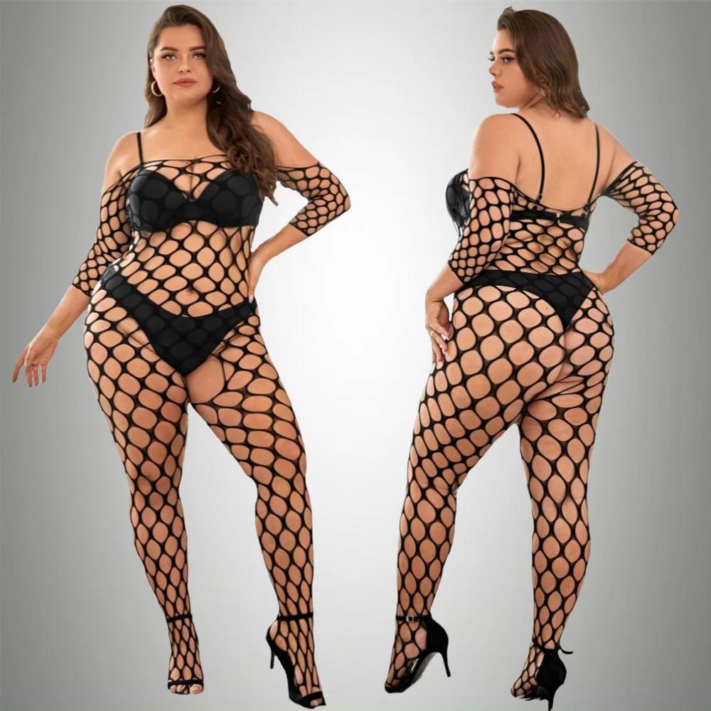 Plus Size Sexy Pornographic Underwear One Piece Open Bra Crotch Less Lace Transparent Underwear Plus Size Bodysuit Sexy Women