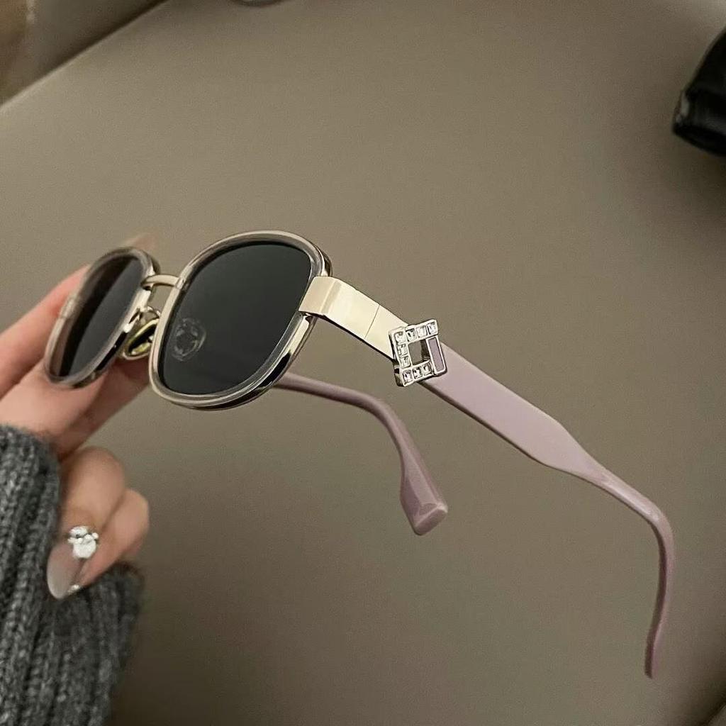 Lunettes de soleil Rétro Européennes Cadre Métallique Ovale Protection UV Strass - 2026 Style Tendance Haut de Gamme
