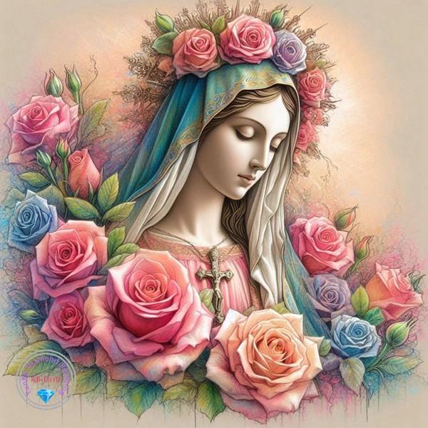 

Алмазная вышивка 5d Мозаика Дева Мария Домашний декор Икона Роза Алмазная живопись Новый Портрет Религиозные Стразы Round 20x20cm