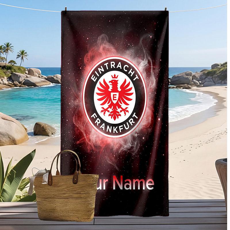 Asciugamano da Spiaggia Personalizzato Stampato Eintracht Frankfurt Logo Calcio Supporto Nome Personalizzato Testo Asciugamano Assorbente Per Sport Viaggio Regalo Speciale