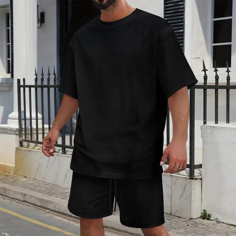 Europäische und amerikanische grenzüberschreitende Herrenbekleidung Jacquard Rundhals Kurzarm-T-Shirt Shorts Freizeitanzug