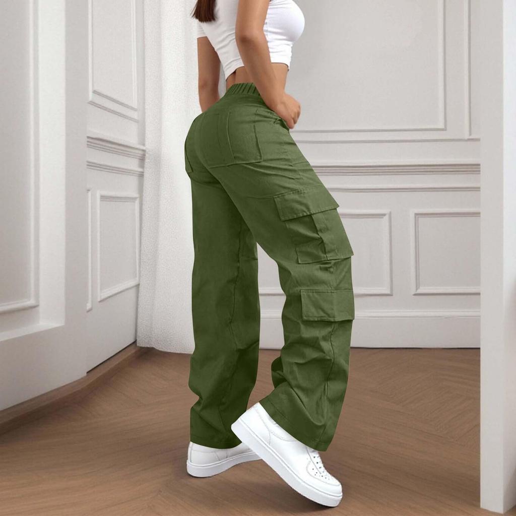 Dámské elastické cargo kalhoty s vysokým pasem, strečové, ležérní, se širokými nohavicemi, streetwear, parašutistické, turistické kalhoty s kapsami