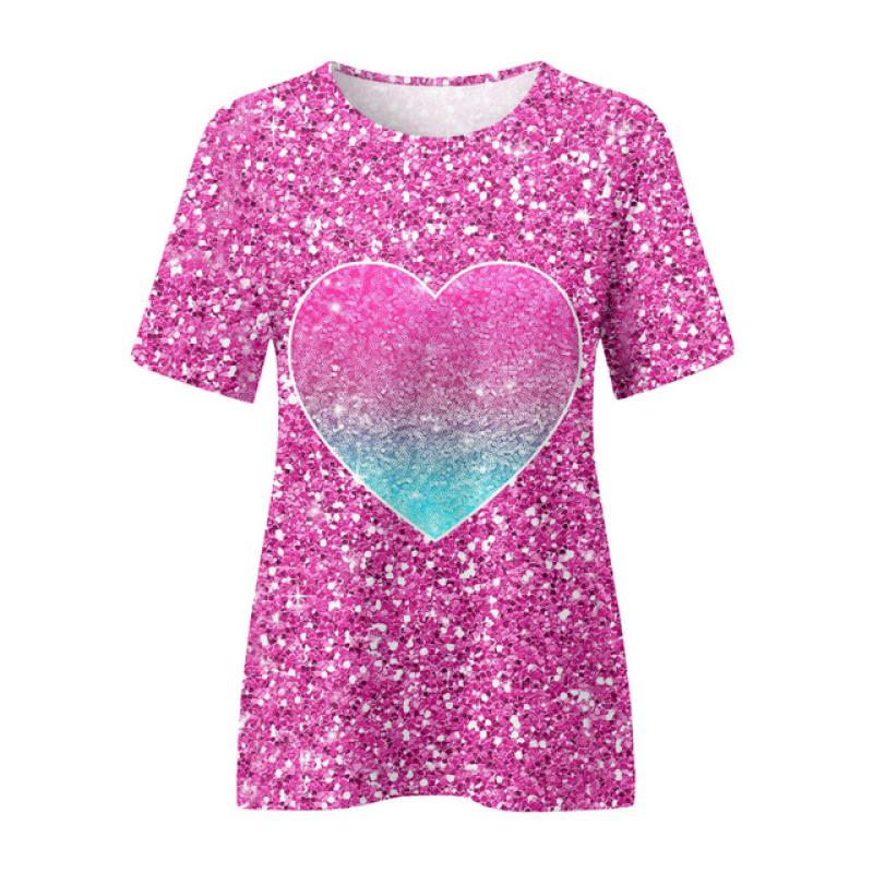Women T-Shirt Love Pink Digital 3D Print Y2k Elegance Vintage Short Sleeve Elegant Casual Comfortable Polyester Round Neck