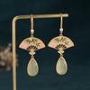 Aieryuan Gold-Plated Enamel Court Fan Earrings with Imitation Hetian Jade