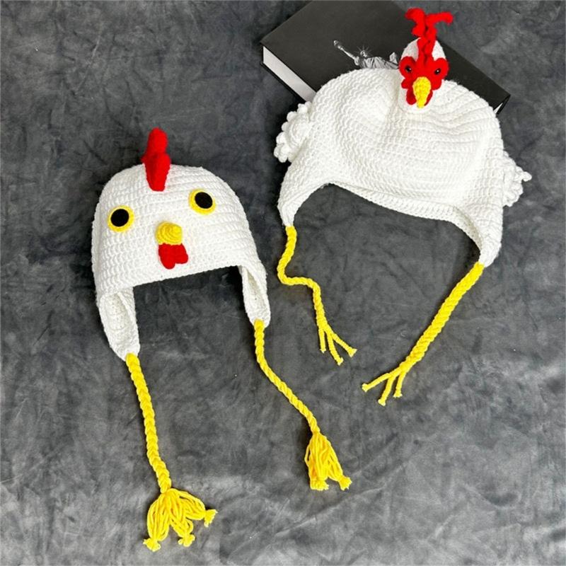 Festival Turkey Hat Knitted Beanies with 3D Chick Warm Cotton Hat Cartoon Headwear for Parents Kids Thanksgiving Hat