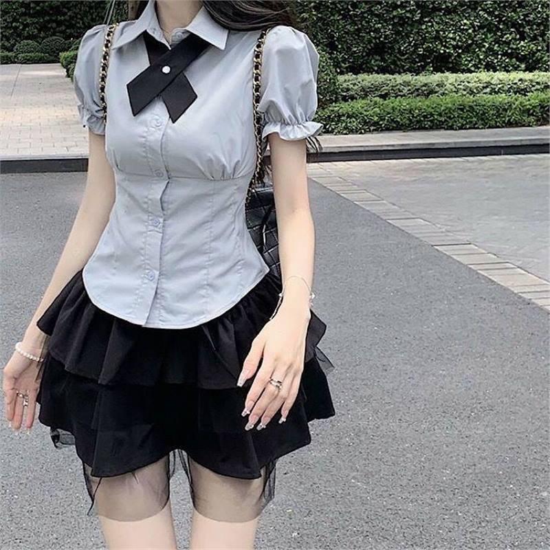 

2024 Лето Маленький Женский Супер Фея Пышная Юбка и Рубашка JK Униформы с Коротким Рукавом XS