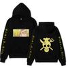 One Piece Sanji Hoodie, Chef Pirate Skull Logo Japanese Letter Sleeve Print Pullover Sweatshirt Unisex Streetwear