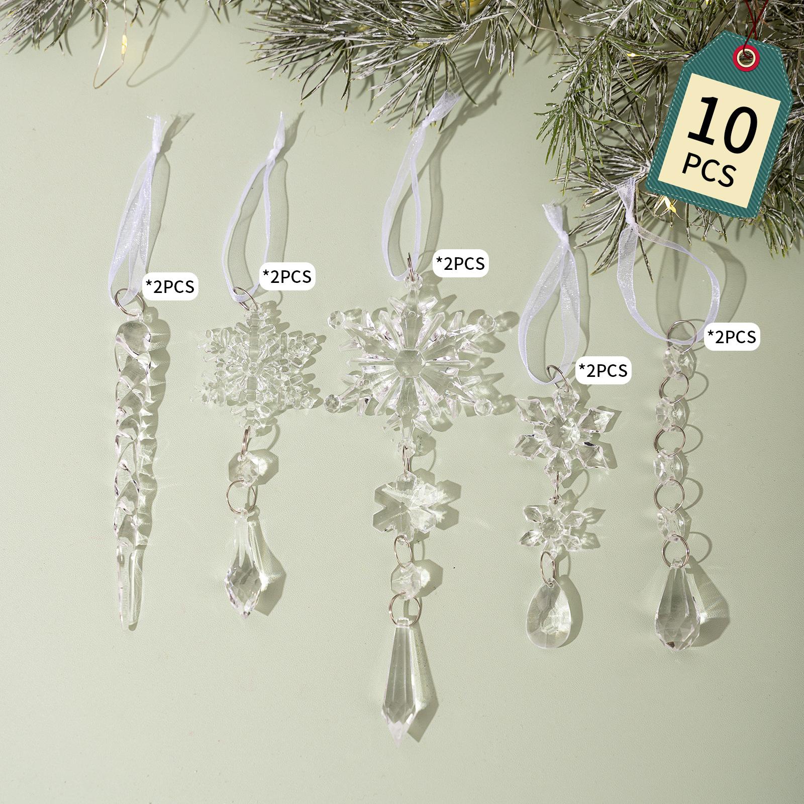 

10Pcs Christmas Crystal Snowflake Ornaments Transparent Icicle Xmas Tree Hanging Pendant Christmas Decoration Home New Year 2025