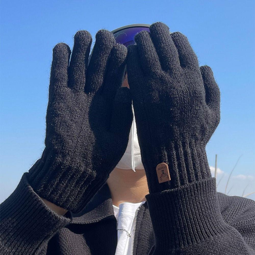 Solid Color Knitted Woolen Gloves Touchscreen Full Finger Gloves Nonslip Men Knitted Gloves  Male
