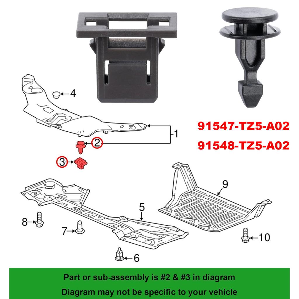 91547TZ5A02 91548TZ5A02 Striker Engine Cover Retainer Clip Grommets Kit for Honda Odyssey Pilot Ridgeline FOR Acura MDX RDX TLX