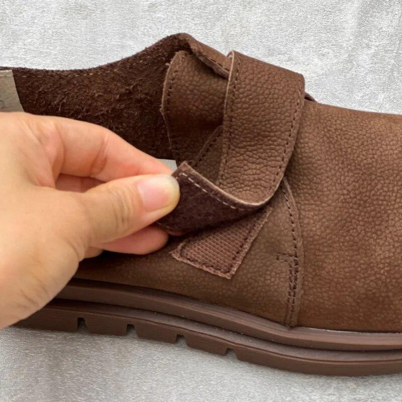 Johnature Neformální ploché boty z pravé kůže Retro kulatá špička Měkká podrážka Pohodlné jednobarevné boty