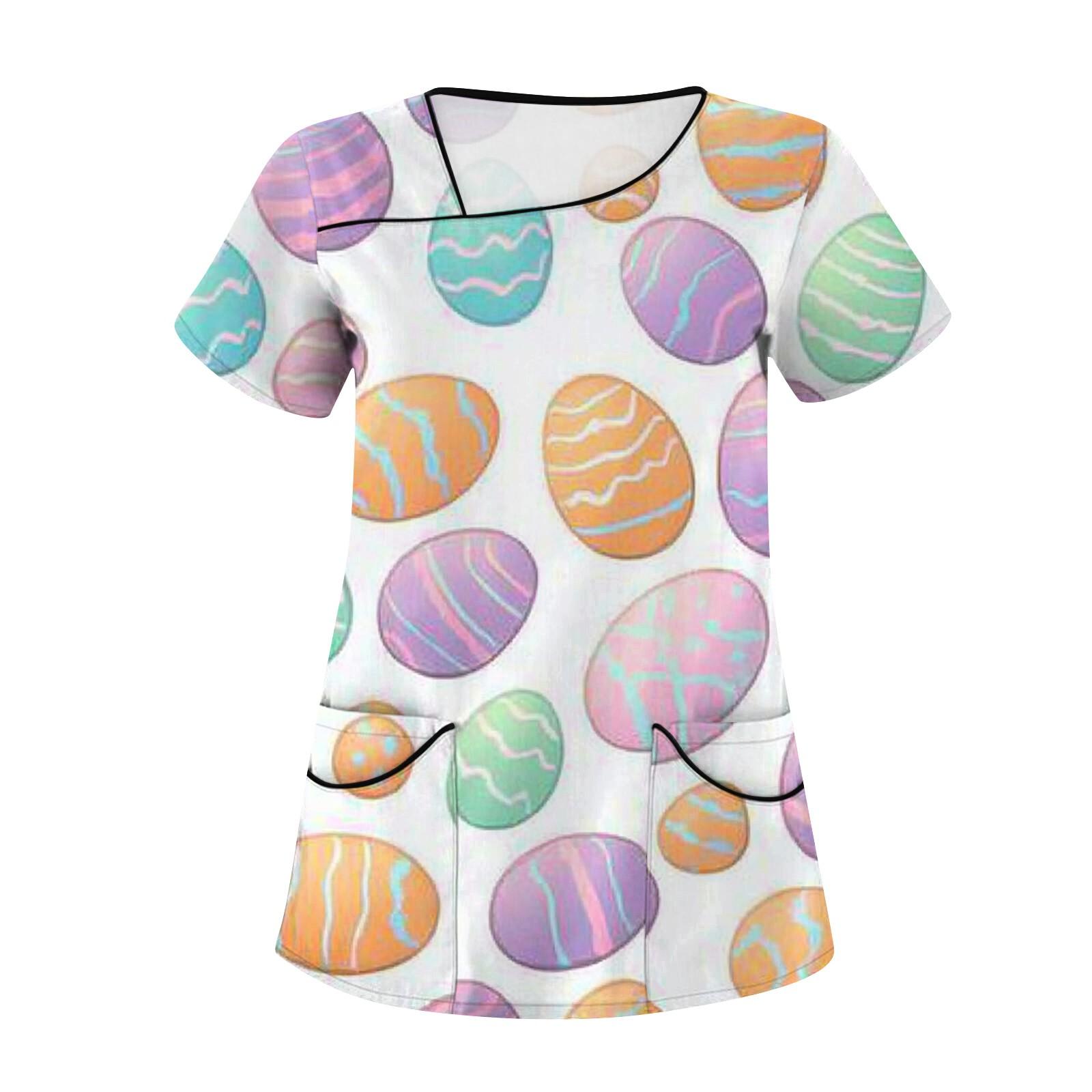 

Женская повседневная рабочая одежда с короткими рукавами и наклонным воротником с принтом и двойными карманами XL