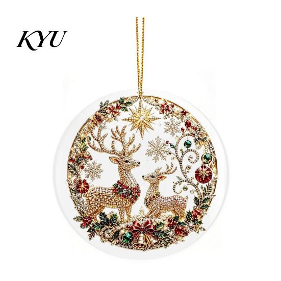 Office Holiday Decorations Christmas Acrylic Hanging Ornament, 2D Flat Double Side Printed Personalized Gifts Santa Snowman Pendant for Tree