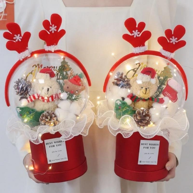 Christmas Hug Plush Bouquet: Cute and Creative Gift with Preserved Flowers