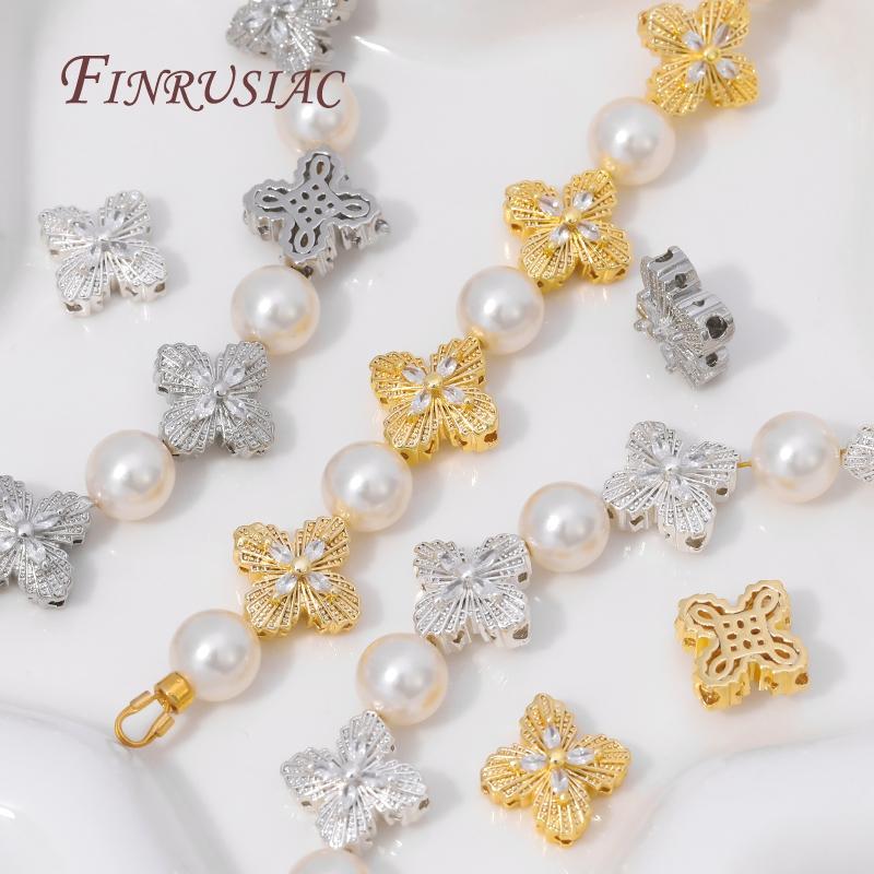 2/4pcs 18K Gold Plated Zircon Flower Beads For Creating Jewelry Making,Metal Separator Beads,DIY Bracelets Necklaces Accessories