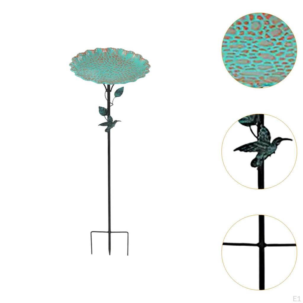 Bird Feeder Bath for Outdoor Ornament Flower Shape Bowl with Stake Garden Metal