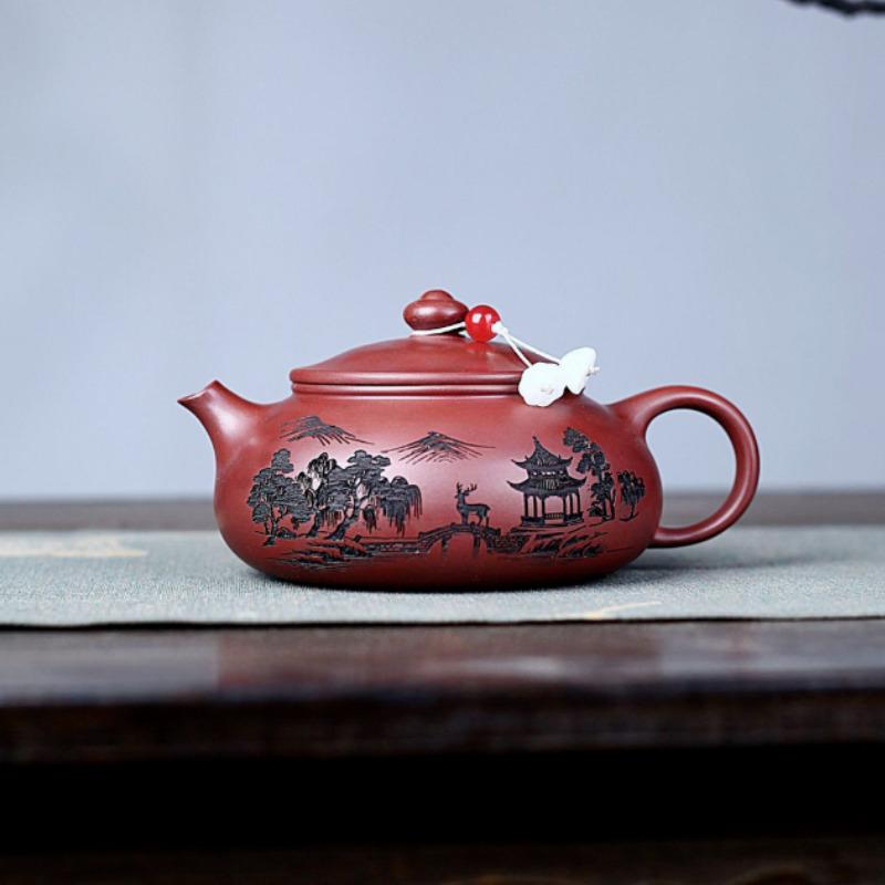 

240ml Handmade Yixing Purple Clay Teapots Handmade Han Jiang Pot Raw Ore Dragon s Blood Sand Tea Maker Kettle Zisha Tea Set Gift