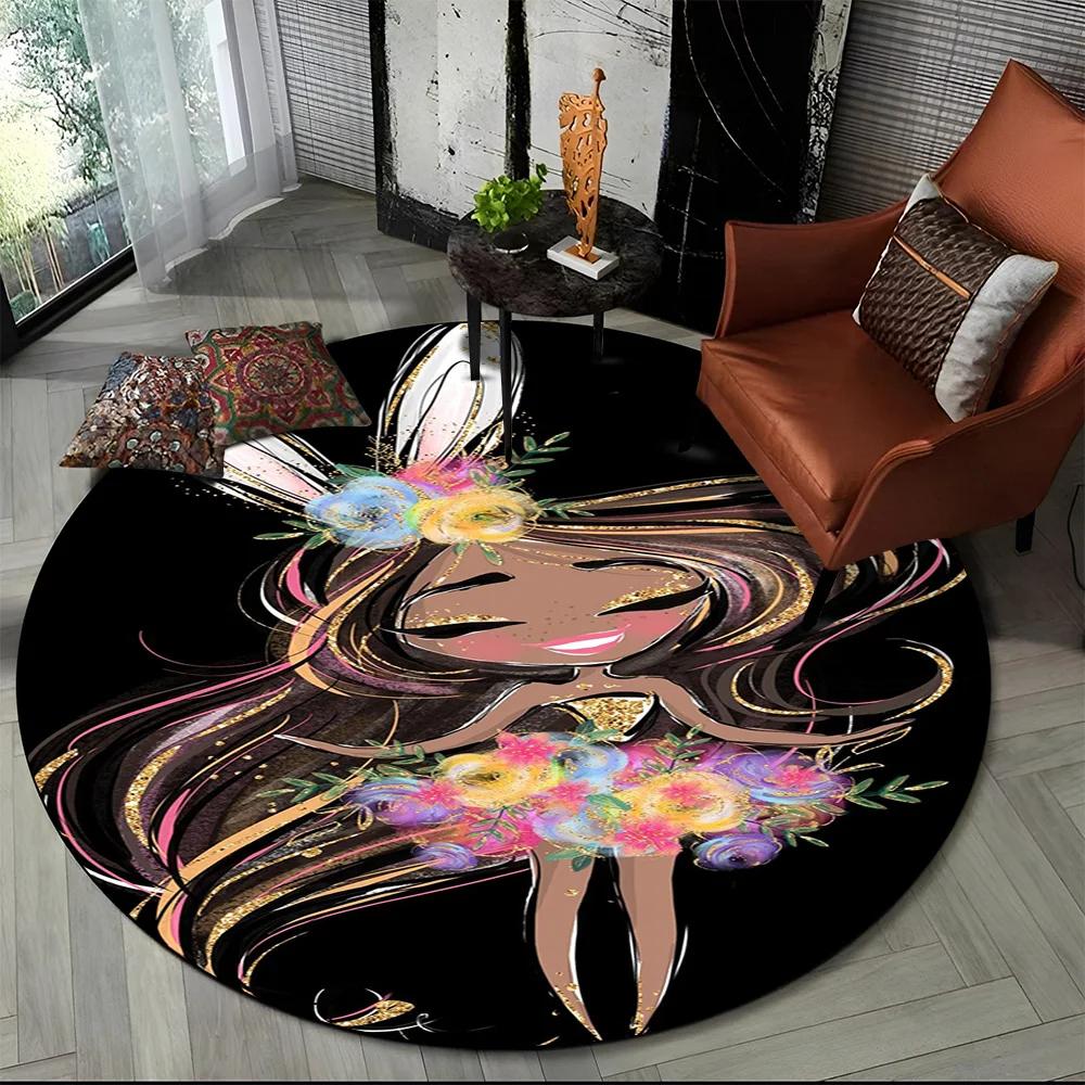 3D Cute Ballet Girl Ballerina Fairy Cartoon Area Rug,Round Carpet for Living Room Bedroom Sofa Decoration,Kid Non-slip Floor Mat