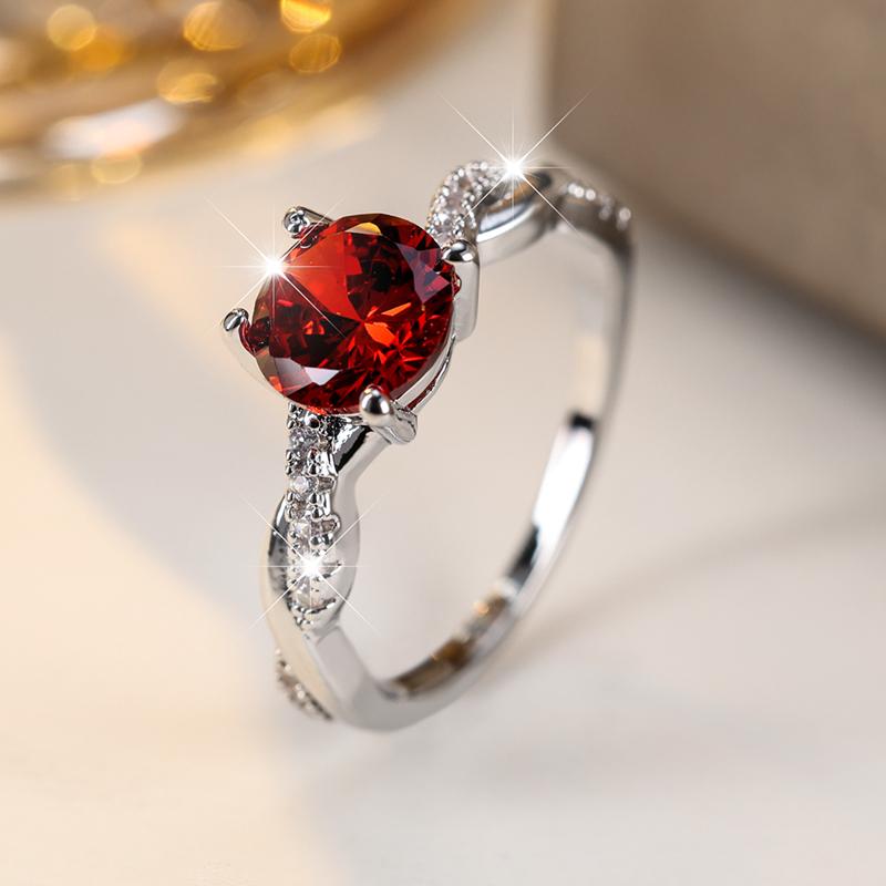 Inel de zirconiu simplu, clasic, de culoare argintie, rotund, albastru acvatic/alb/roșu/verde pentru femei, inel de nuntă cu temperament, bijuterii la tendința de veșnicie