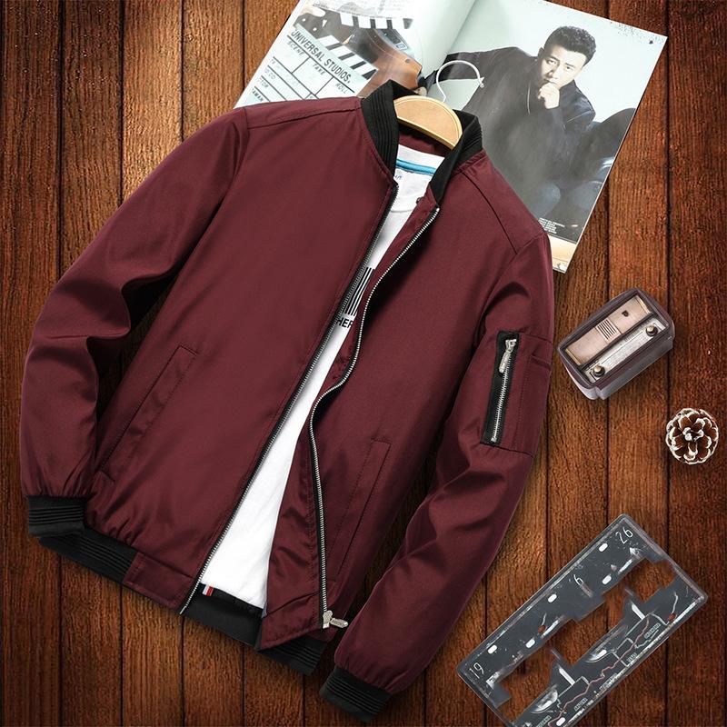 Men Jacket Long Sleeve Baseball Jackets Windbreaker Zipper Jacket Outwear S красный
