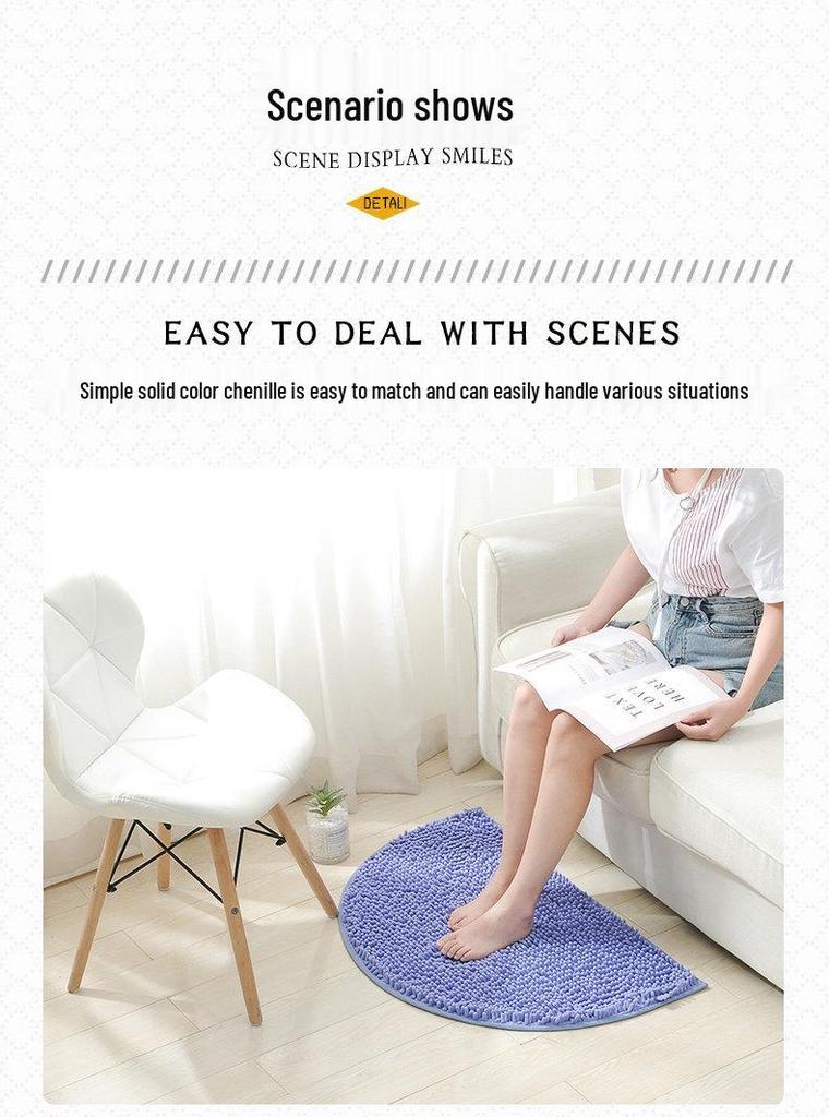 Non-Slip Chenille Half-Round Floor Mat - Water Absorbing, Machine Washable Rug for Hallway, Bathroom, and Bedroom