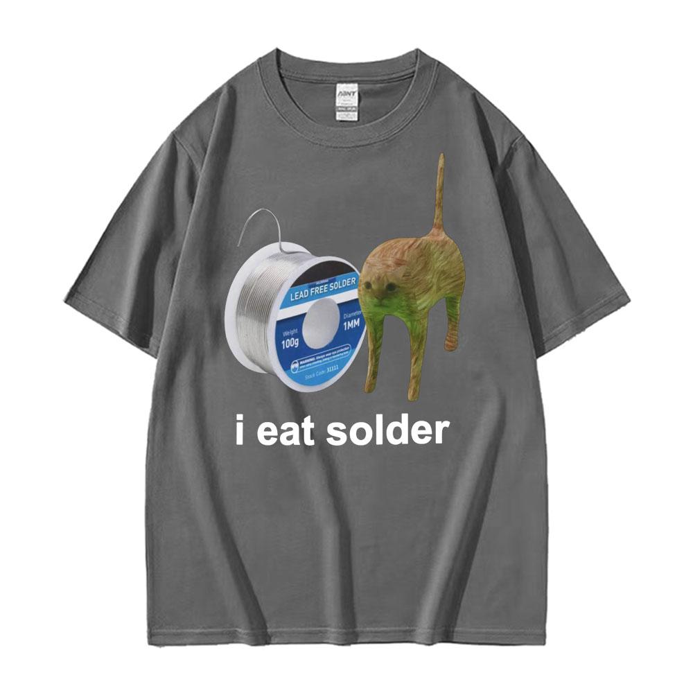 I Eat Solder To Curse An Interesting Cat Meme T-shirt for Men and Women, Fashionable and Casual Printed 100% Pure Cotton T-shirt