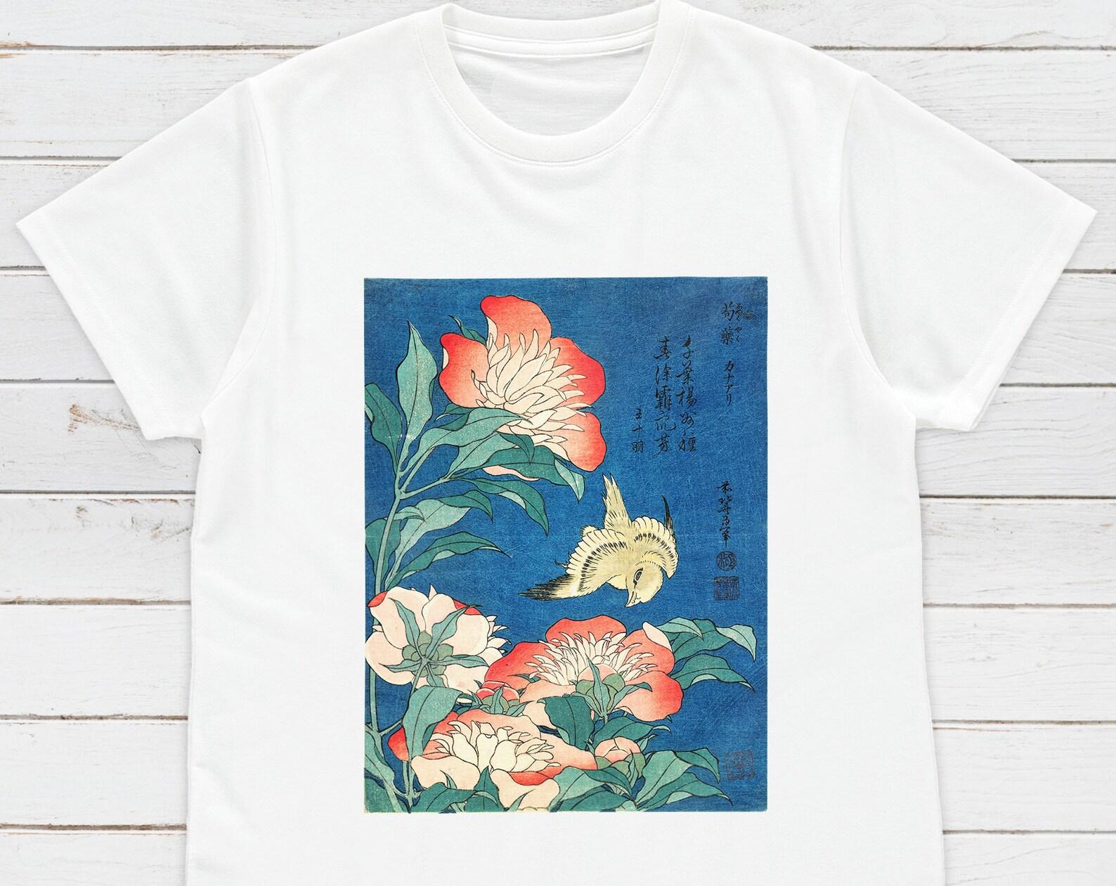 Ukiyo-e Peonies T-Shirt | Hokusai Japanese Woodblock Art S