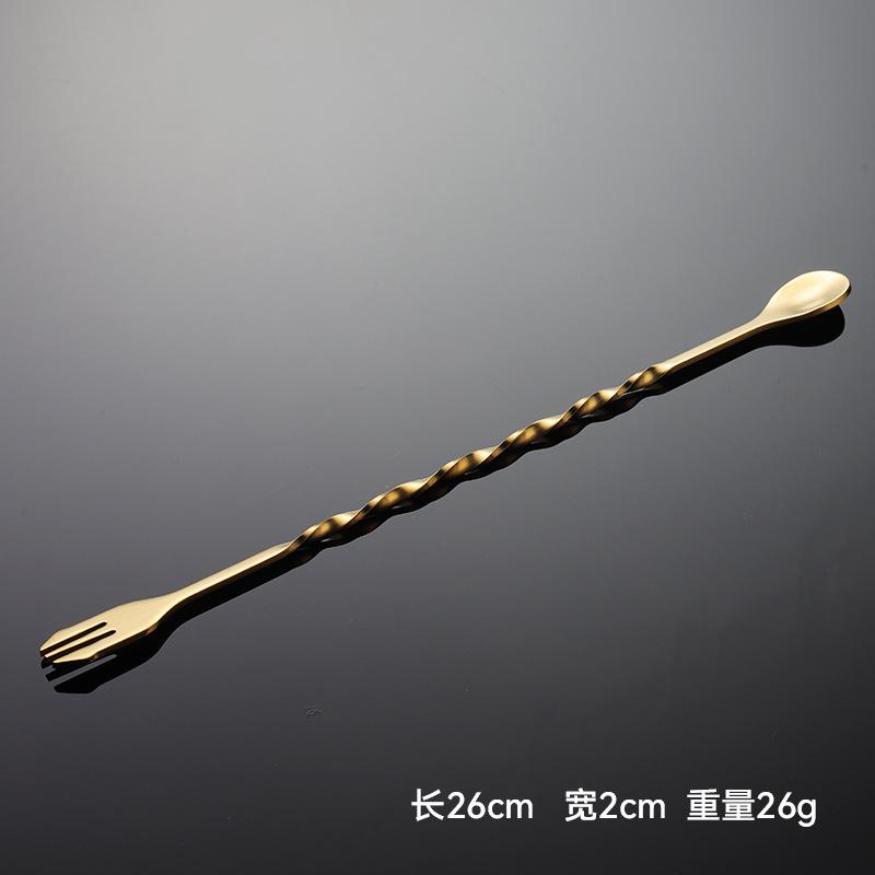 410 stainless steel twist shape long ice spoon bar spoon fork titanium plated PVD cocktail restaurant bar tableware
