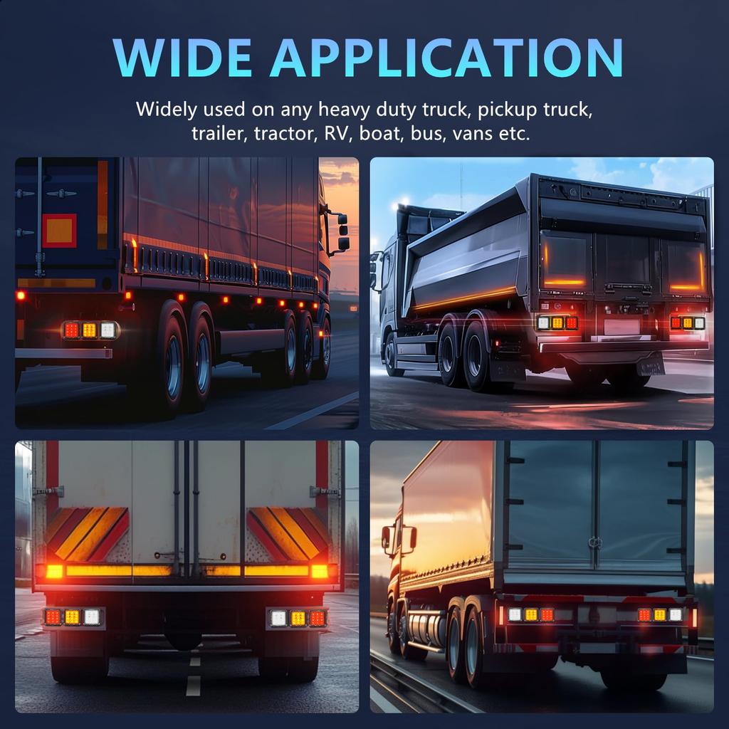 LED Truck Tail Square Trailer Tail Reverse Lights for and DC Set Lights, Lights, Trucks, Tractors, Trailers, Buses, 12-24V, 2-Piece (Yellow)