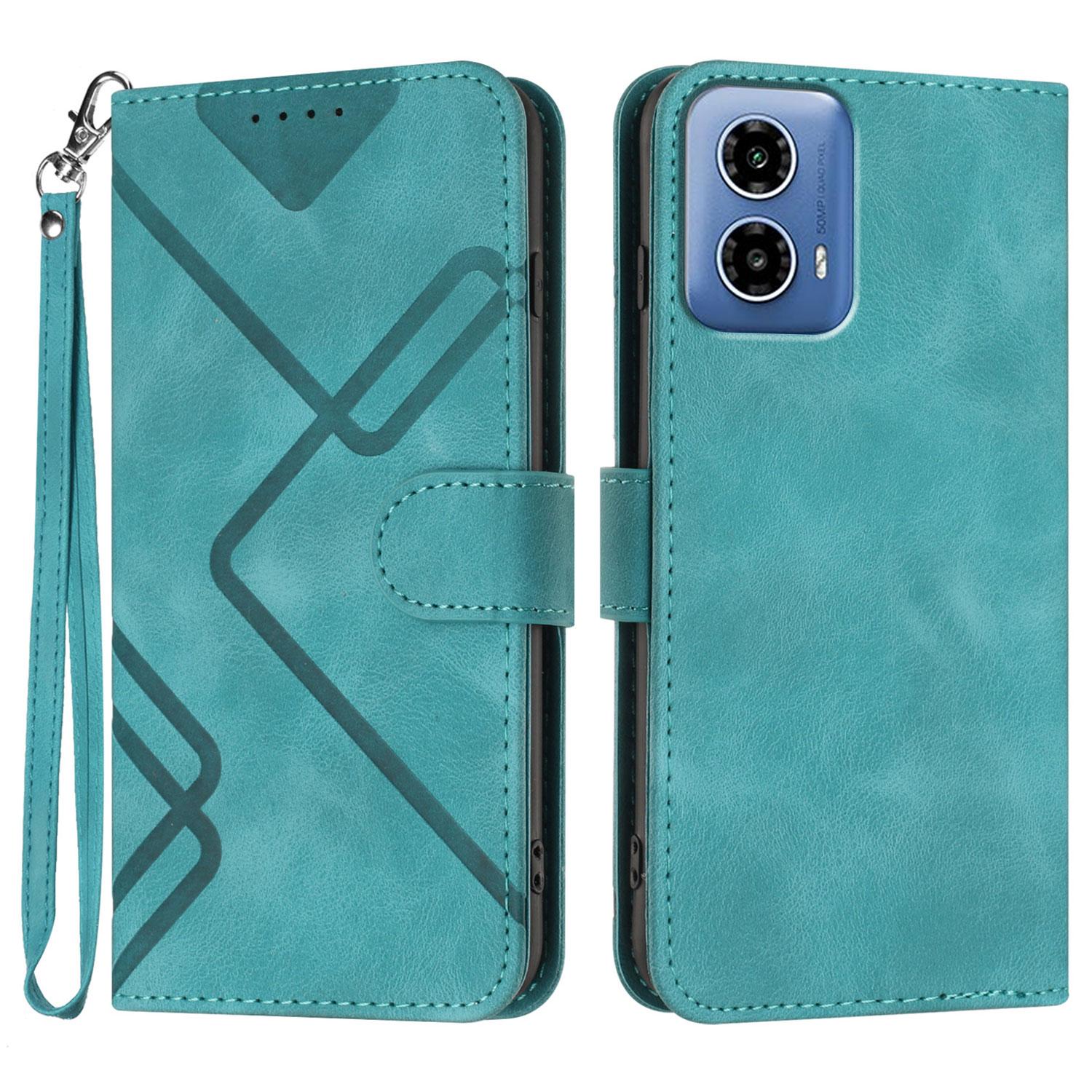 

For Motorola Moto G45 5G/Motorola Moto G34 5G Wallet Case Line Imprinted PU Leather Phone Cover with Strap B