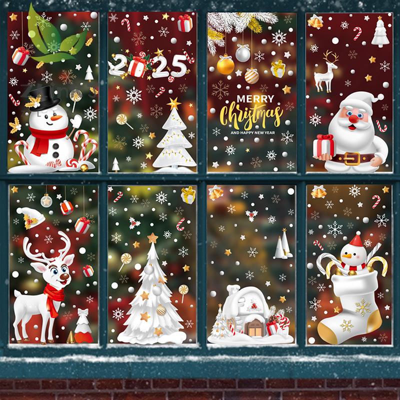 Julgodis Snöhus Statisk Klistermärke, Julglasfönsterklistermärken, Julfönsterklistermärken Dekoration
