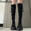 Kış Moda Kadın Diz Üstü Şövalye Çizmeleri Moda Katlanabilir İki Yollu Giyilen Ayakkabı Kadın Kalın Topuklu İnce Diz Üstü Botlar