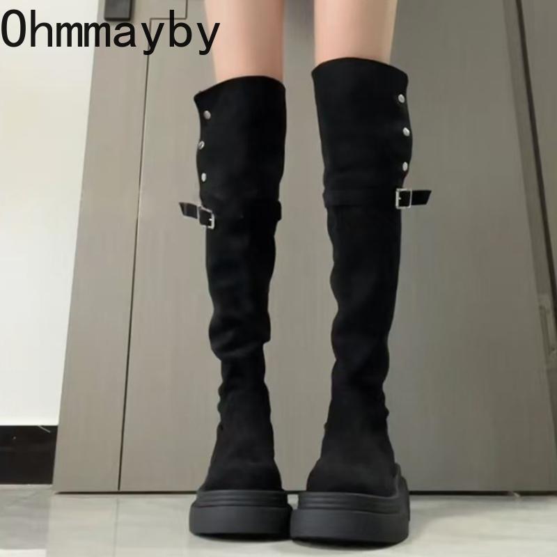 Kış Moda Kadın Diz Üstü Şövalye Çizmeleri Moda Katlanabilir İki Yollu Giyilen Ayakkabı Kadın Kalın Topuklu İnce Diz Üstü Botlar