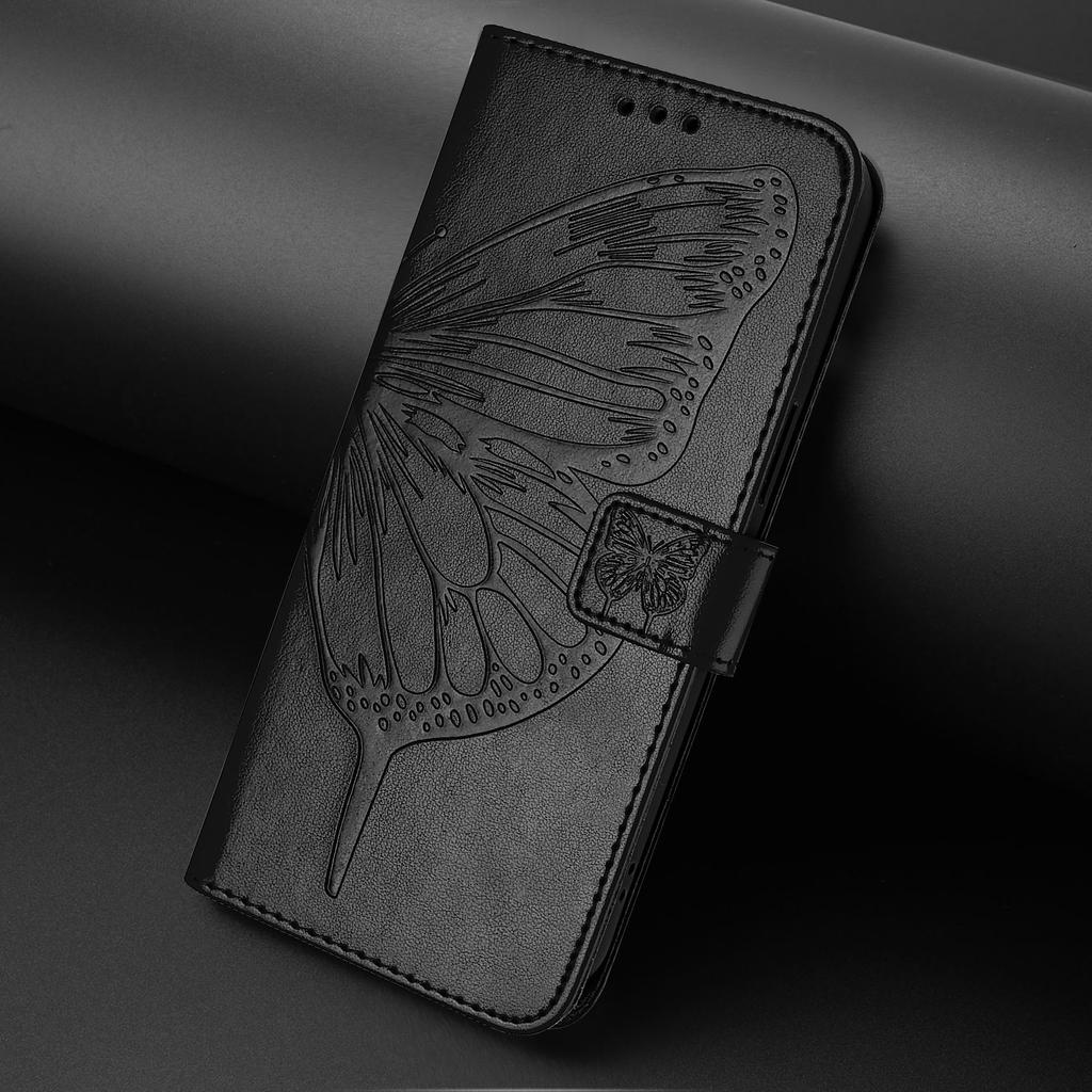 Suitable for iPhone 17 PRO Embossed Large Butterfly Case, Apple 15/16, Samsung S25U Card Slot Flip Leather Case