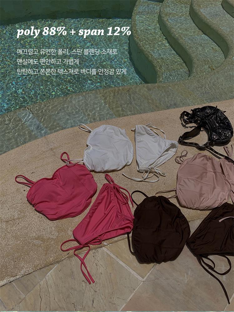 2024 Korean-Style Women's Split Swimsuit: Girl's Tube Top Drawstring Bikini for Resorts & Hot Springs
