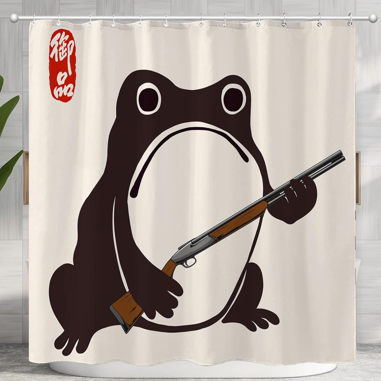 Annier Black/Beige Funny Frog Shower Curtain Asian Style Traditional Japanese Art Shower Curtains For Bathroom Western Fun Cute Cool