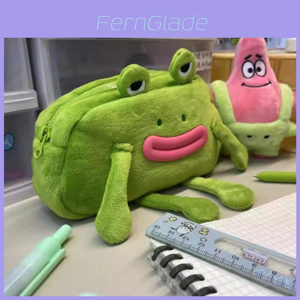 Plüschfrosch-Federmäppchen mit weicher Stoffaufbewahrung für Schüler und Schulbedarf
