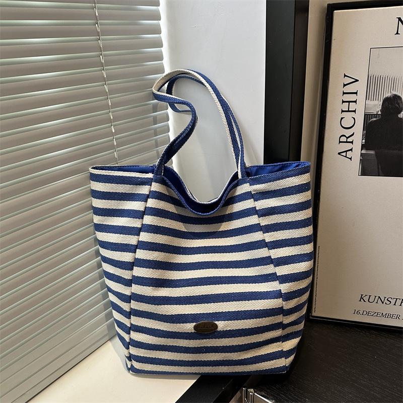 Fashi Striped Cloth Bag, Korean Lazy Style Tote Bag, Student Large Capacity Casual Shoulder Bags for Women