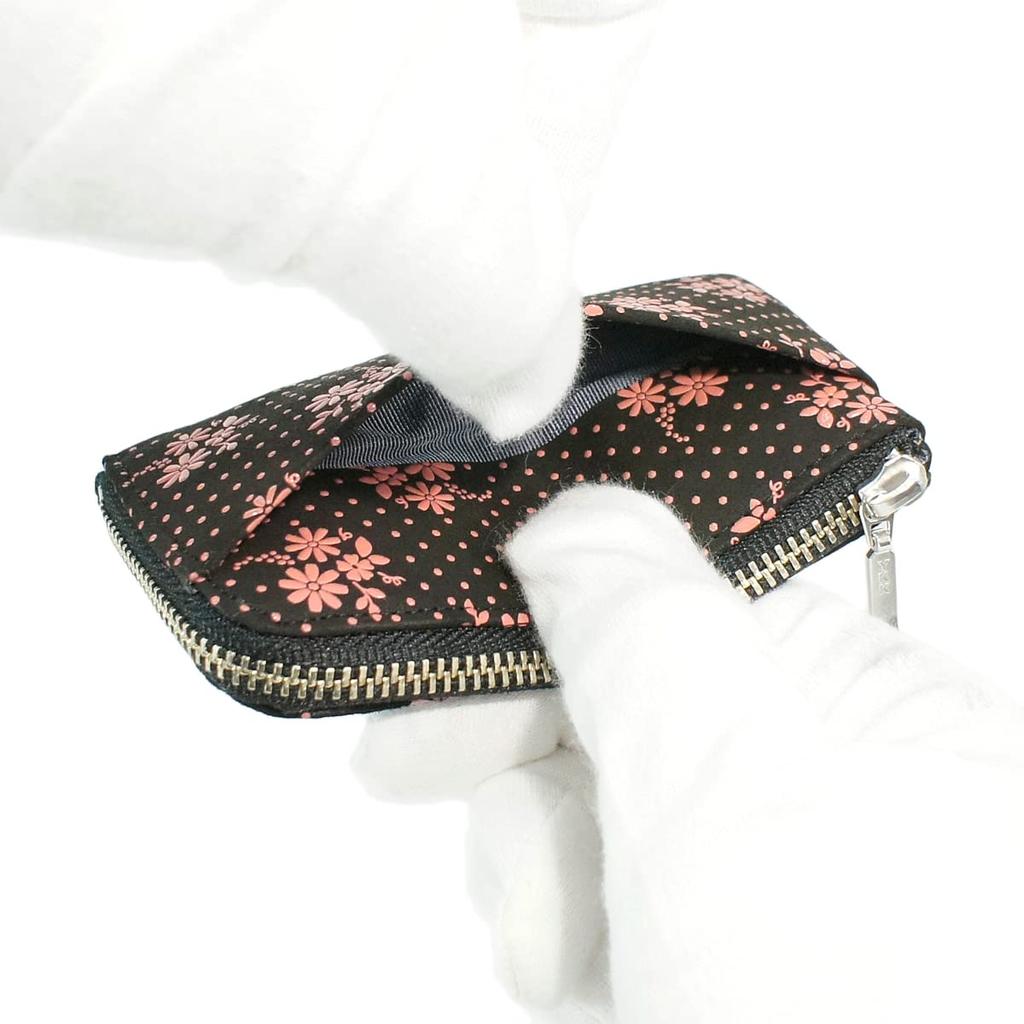 Indenya Inden Coin Purse F Coin Purse 05 Deerskin Black with Pink Lacquer Cosmos Pattern 1005-51-175
